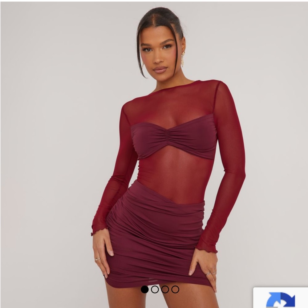 NWT EGO sheer maroon dress
